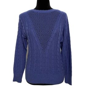 VTG LAURA Alyzia Sweater S M Blue Cable Knit Loose Knit Diamond Front USA